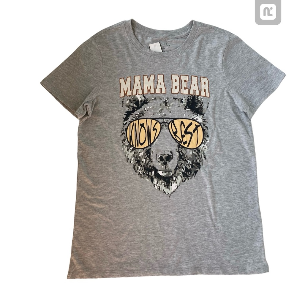 Zoe And Liv Mama Bear Knows Best T-Shirt Short Sleeve Size XS Gray Cotton NWT